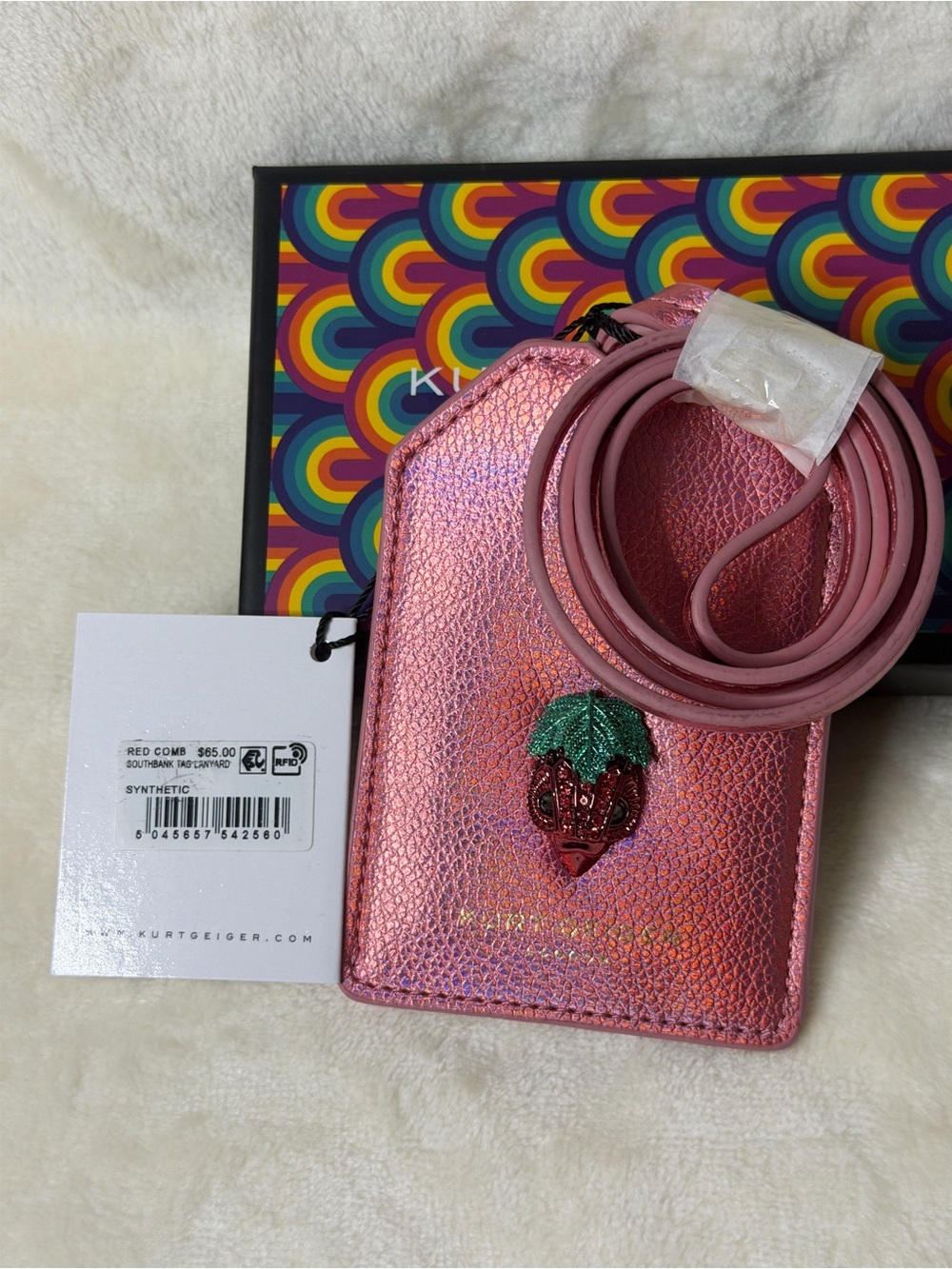 Kurt Geiger Pink Iridescent Strawberry Card Holder with Strap